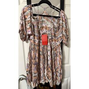 EVEREVE (Free People) Monarch Mini Dress Boho Cold Shoulder Tie Back Sz Large